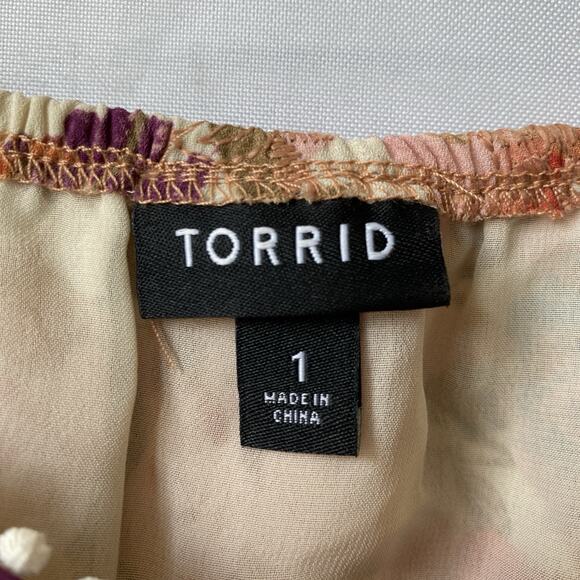 Torrid Georgette Eyelet Puff Sleeve Floral Top Women 1X Multicolor Smocked Waist - Picture 5 of 11